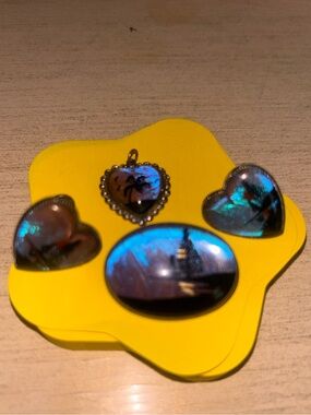 Handcrafted Blue Morpho Butterfly Iridescent Jewelry Set Vintage Mid-century SS